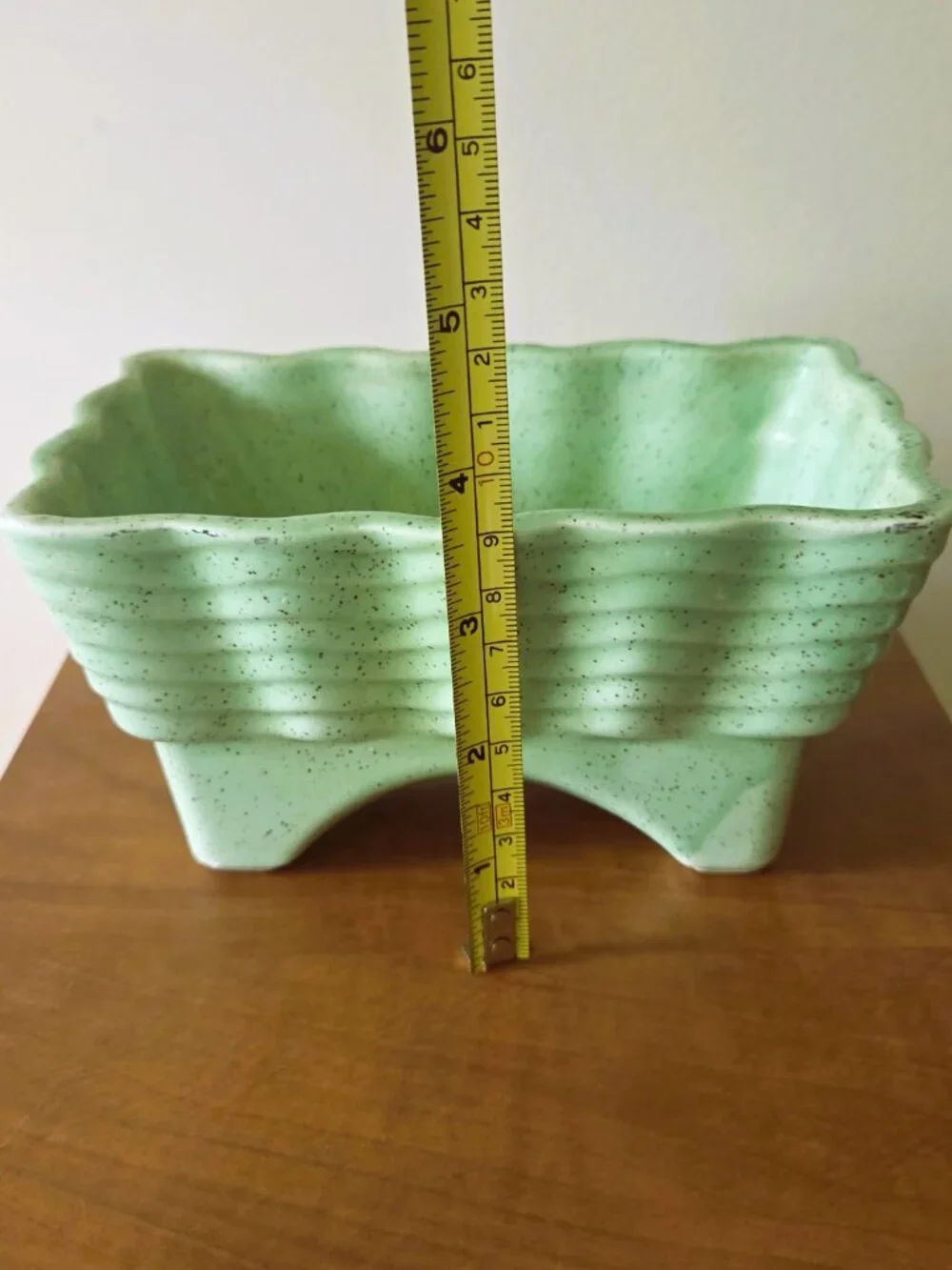 Cookson Pottery Vintage Green White Drip Glaze Planter Dish MCM USA